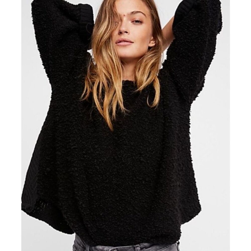 Free People Textured Cuddle Up black Oversize Sweater sz M
